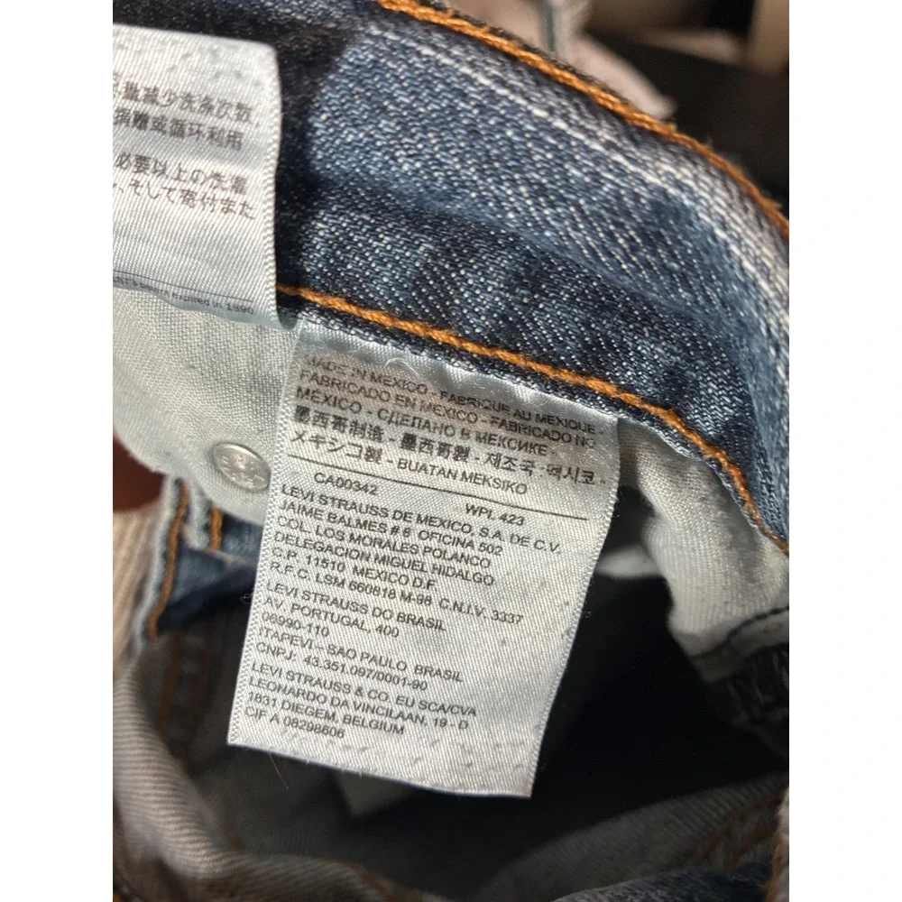 Levis 514 Straight Fit Mens Jeans 34x32 Medium‎ Wash Distressed Blue Denim